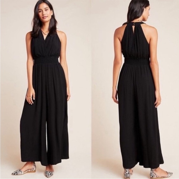 Anthropologie Black Halter Jumpsuit with Palazzo Pants - Picture 1 of 16
